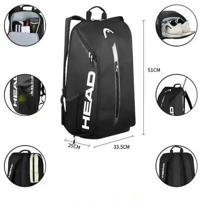 Habicare 9eight5 padel and tennis racket backpack in five colors, featuring adjustable straps and spacious compartments.