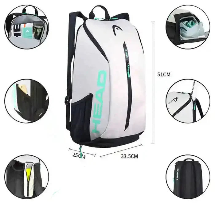 Habicare 9eight5 padel and tennis racket backpack available in five colors, featuring a spacious design for sports gear.