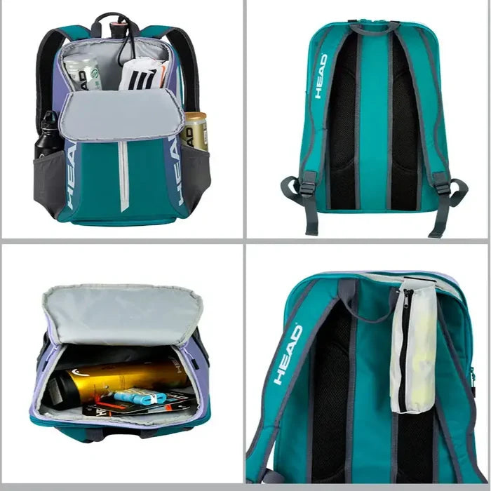 Habicare 9eight5 padel and tennis racket backpack available in five colors, featuring multiple compartments for sports gear.