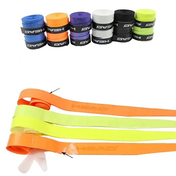 Set of five Habicare 9eight5 non-slip, sweat-absorbing grip tapes for padel and tennis rackets, shown with textured surface and adhesive backing.