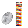 Five Panasonic CR1616 DL1616 watch batteries in a pack, small round lithium coin cell batteries for watches and small devices.
