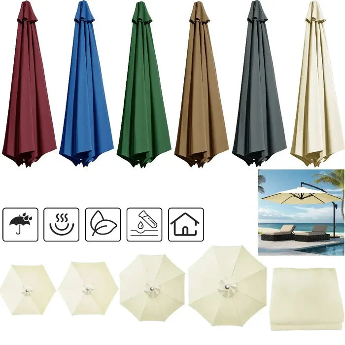 Habicare parasol replacement cover for 6 or 8 ribs, available in six colors, designed for outdoor umbrellas.