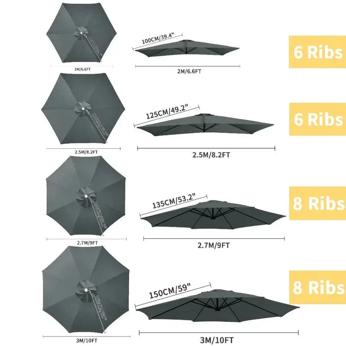 Habicare SS parasol replacement cover for 6 or 8 ribs, available in six colours, designed to fit standard outdoor umbrellas.