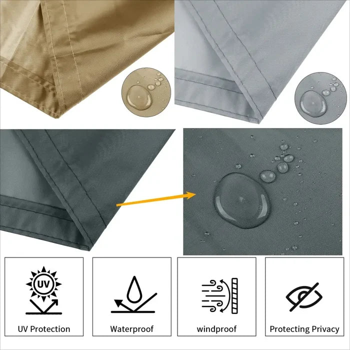 Habicare SS patio privacy screen in three colors, showcasing durable outdoor fabric and sleek design for patio privacy.
