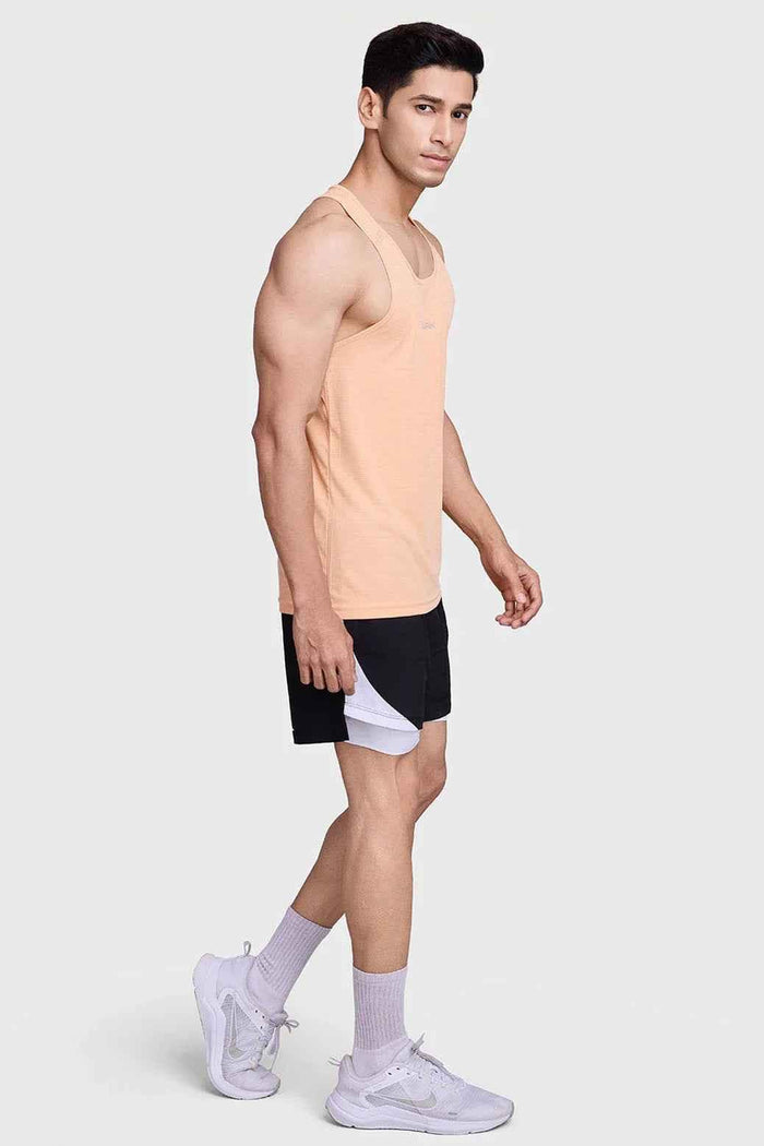 Fuaark Nz peach running tank top with subtle check pattern, lightweight, breathable, sweat-wicking fabric for active wear.