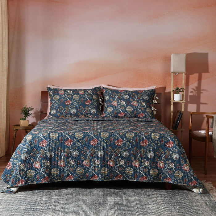 Reversible Percale quilt set with chintz pattern by Whites of London NZ, featuring soft, breathable fabric in a floral design.
