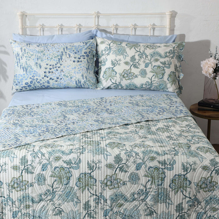 Reversible Jacobean Windflower quilt set by Whites of London NZ featuring floral pattern in soft, elegant bedding design.