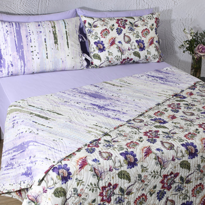 Reversible lavender fields Percale quilt set by Whites of London NZ, featuring soft, crisp cotton bedding with floral pattern.