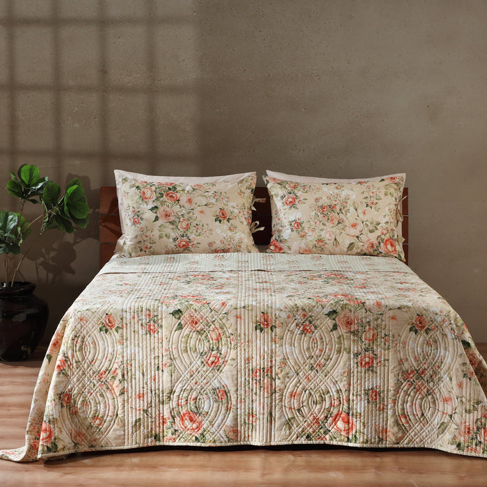 Reversible Percale quilt set with rosette pattern from Whites of London NZ, featuring soft, crisp fabric and elegant design.