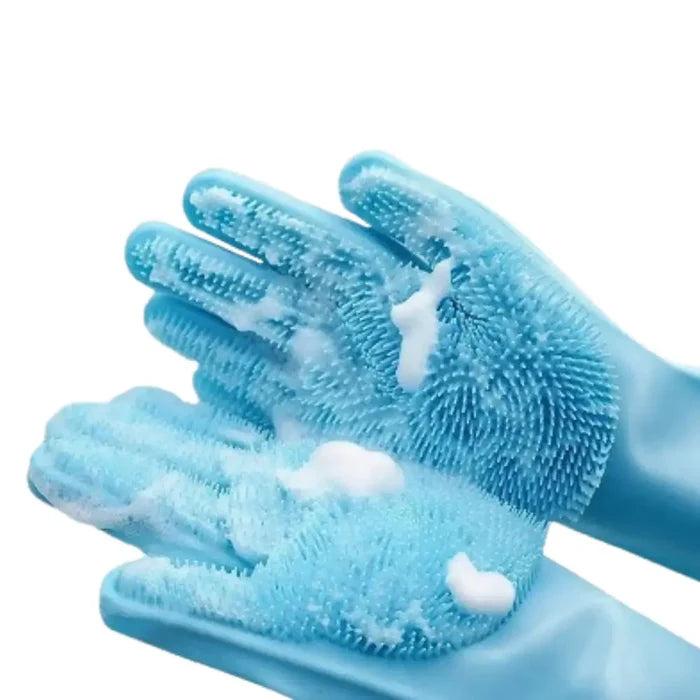 Habicare Pet Grooming Gloves Silicone in pink and blue with textured surface for gentle fur removal and grooming.