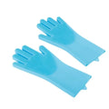 Pink and blue silicone pet grooming gloves from Habicare, designed for gentle pet brushing and shedding removal.