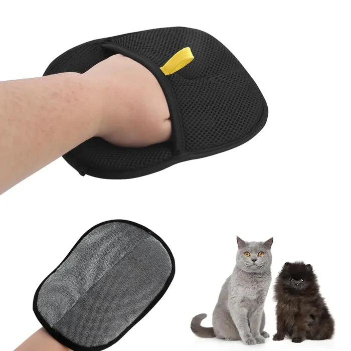 Black reusable double-sided pet hair removal gloves by Habicare, 20x15 cm, designed for effective pet hair cleaning.