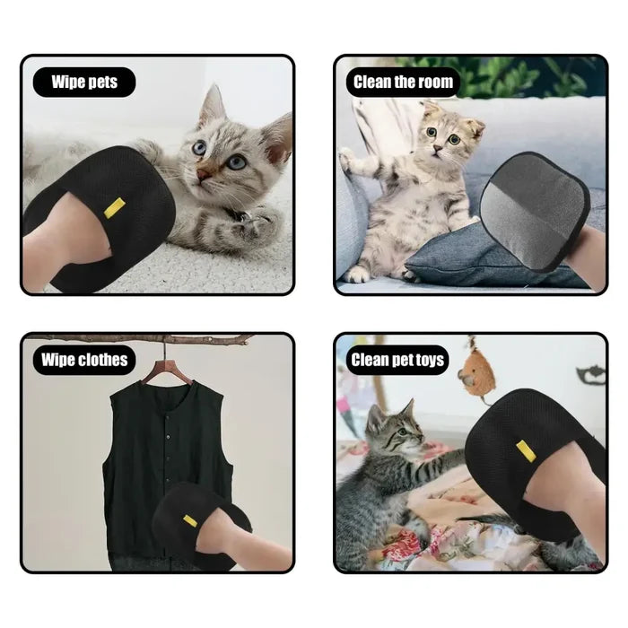 Black Habicare reusable double-sided pet hair removal gloves, 20x15 cm, designed for effective pet fur removal.