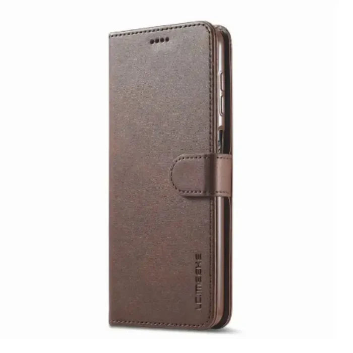 Brown Habicare 9eight5 phone case for Samsung Galaxy A Series, showing the slim, protective design on a smartphone.