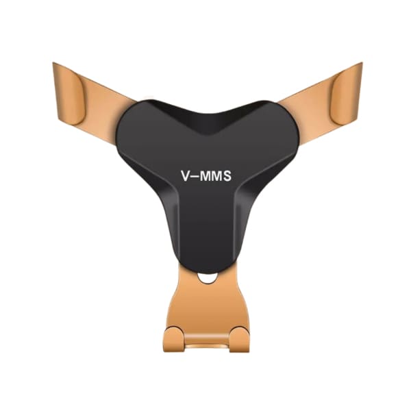 Gold 9eight5 phone holder for phones and tablets, showcasing a sleek design in a close-up image.
