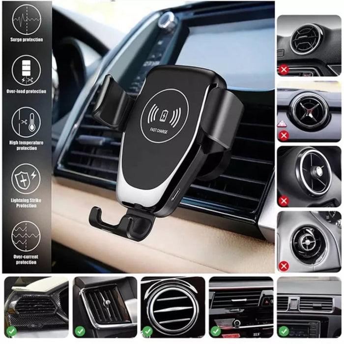 9eight5 phone holder and wireless charger for phones and tablets, with a sleek design and adjustable mount.