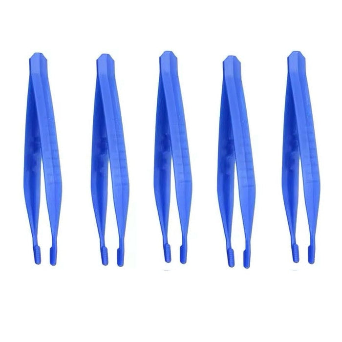 Bright blue plastic tweezers, 4.3-inch watch tools, pack of 5, ideal for delicate watch repair and handling small components.