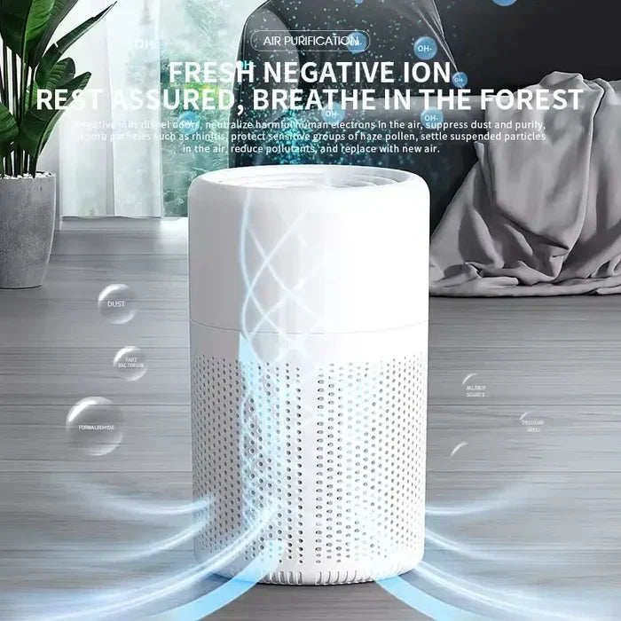 HBC Habicare portable air purifier in blue with anion deodorizer and essential oil diffuser, compact and modern design.