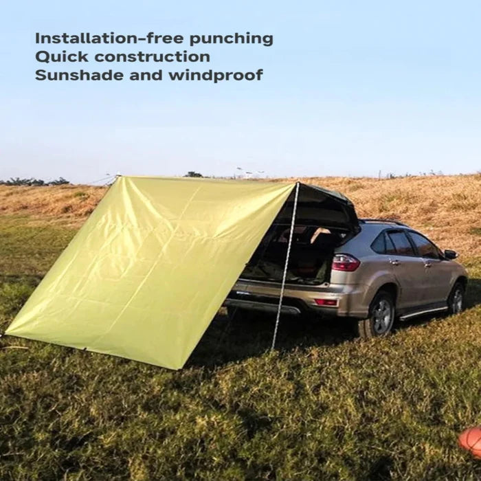 Habicare portable car awning in silver with sturdy frame, designed for vehicle protection and outdoor shade.