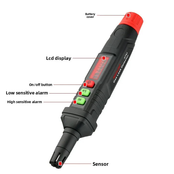 Habicare HBC portable gas leak detector with alarm, compact device for detecting combustible gas leaks safely.
