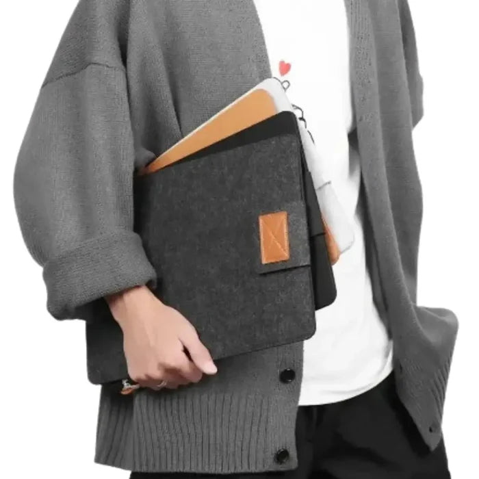 Habicare 9eight5 portable felt laptop and tablet case, slim and protective with a minimalist design for easy carrying.