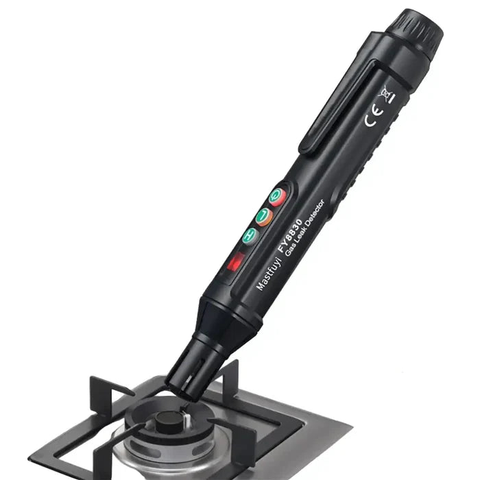 Habicare HBC portable gas leak detector with audible and visual alarm, compact device for detecting gas leaks safely.