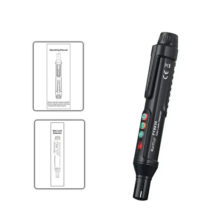 Habicare HBC portable gas leak detector with audible and visual alarm, compact device for detecting gas leaks safely.