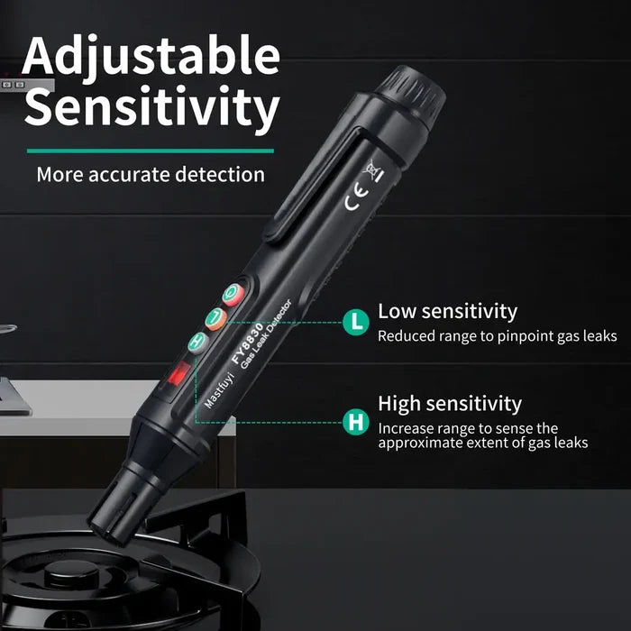 HBC Habicare portable gas leak detector with audible and visual alarms, compact device for detecting gas leaks safely.