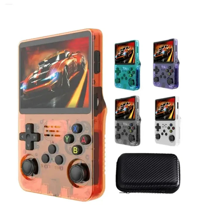 Colorful 9eight5 handheld console by Habicare with adjustable storage, compact portable design for gaming on the go.