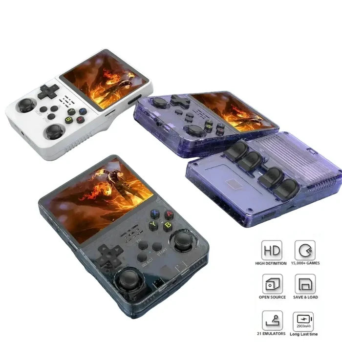 Habicare 9eight5 portable handheld console in various colors with different storage options, displayed in a close-up image.