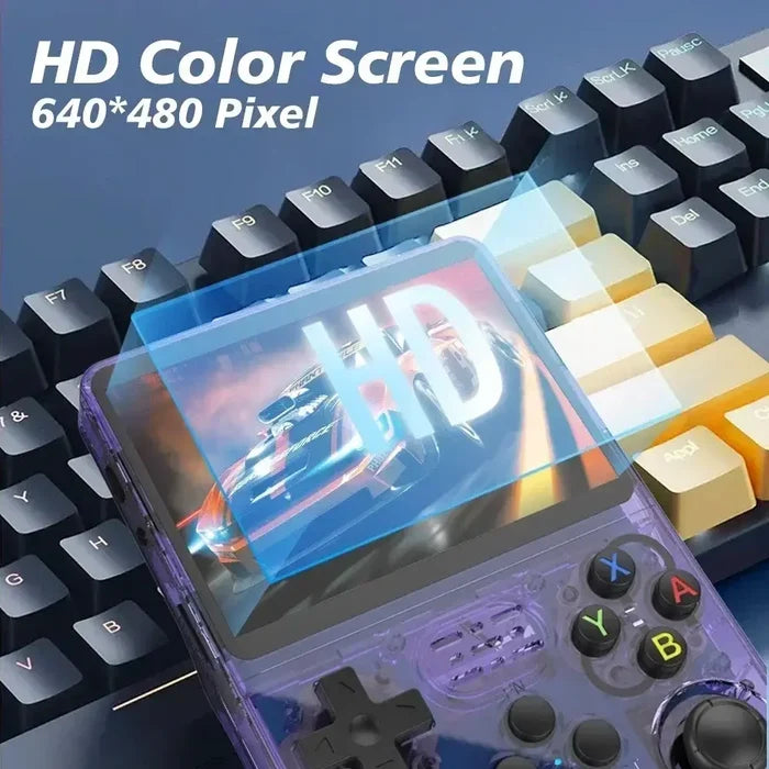 Colorful Habicare 9eight5 handheld console with portable design and adjustable storage options, ideal for gaming on the go.