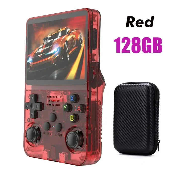 Colorful 9eight5 handheld console by Habicare with customizable storage options, designed for portable gaming on the go.