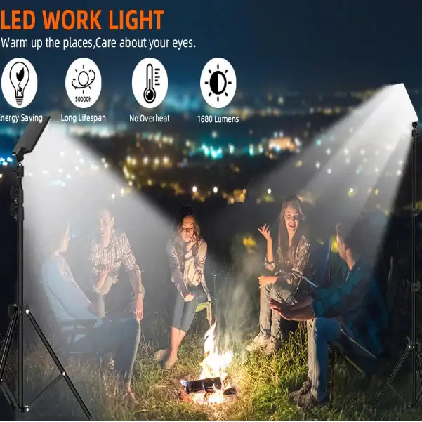 Habicare SS portable LED work light with tripod stand, adjustable height, ideal for construction and outdoor projects.
