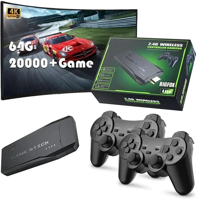 Habicare 9eight5 portable retro console with 64GB or 32GB storage, featuring classic game controllers and a compact design.
