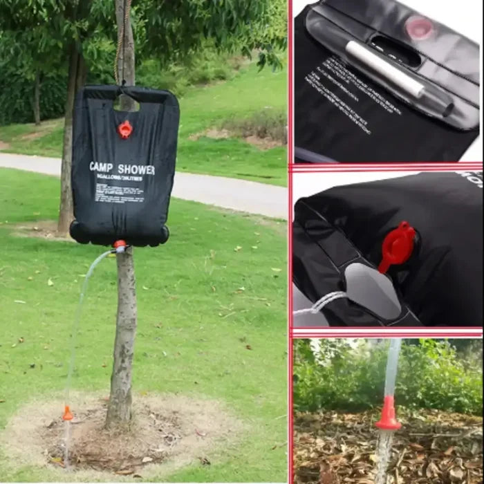 Habicare portable shower bag for camping and hiking, compact and lightweight with a sturdy SS design for outdoor use.