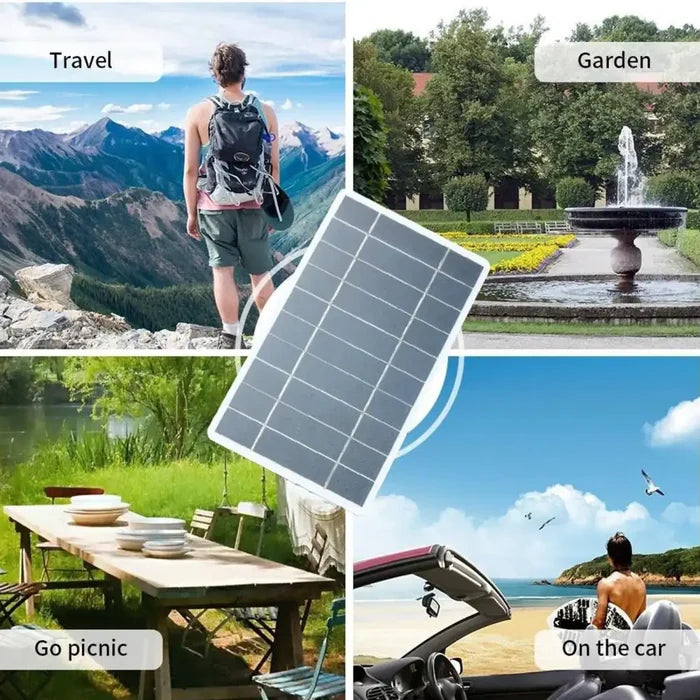 Waterproof Habicare SS portable solar charger with multiple USB ports, compact design, ideal for outdoor charging and travel.