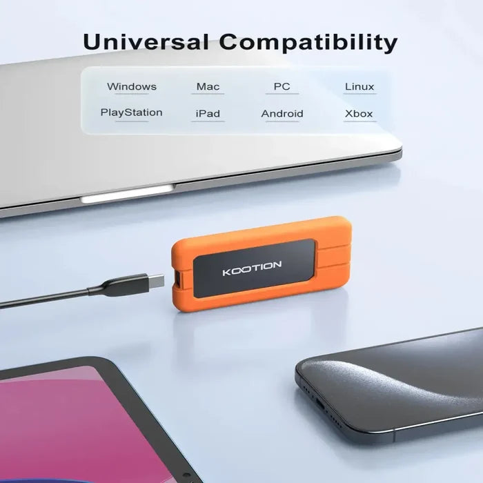 Habicare portable SSD external drive in 2TB, 1TB, or 512GB capacity with USB 3.2 connection, compact and portable design.