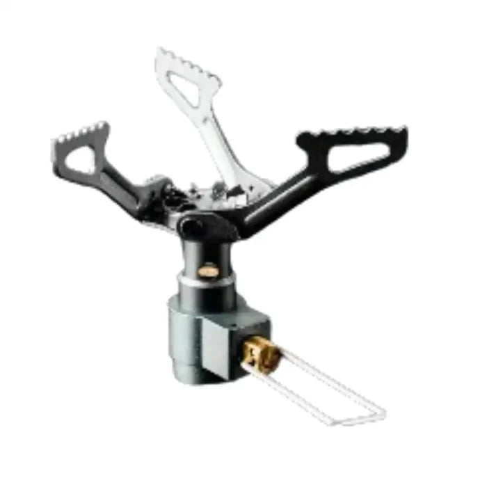 Habicare portable ultralight gas stove with titanium burner, ideal for hiking and picnics, compact and durable for outdoor cooking.