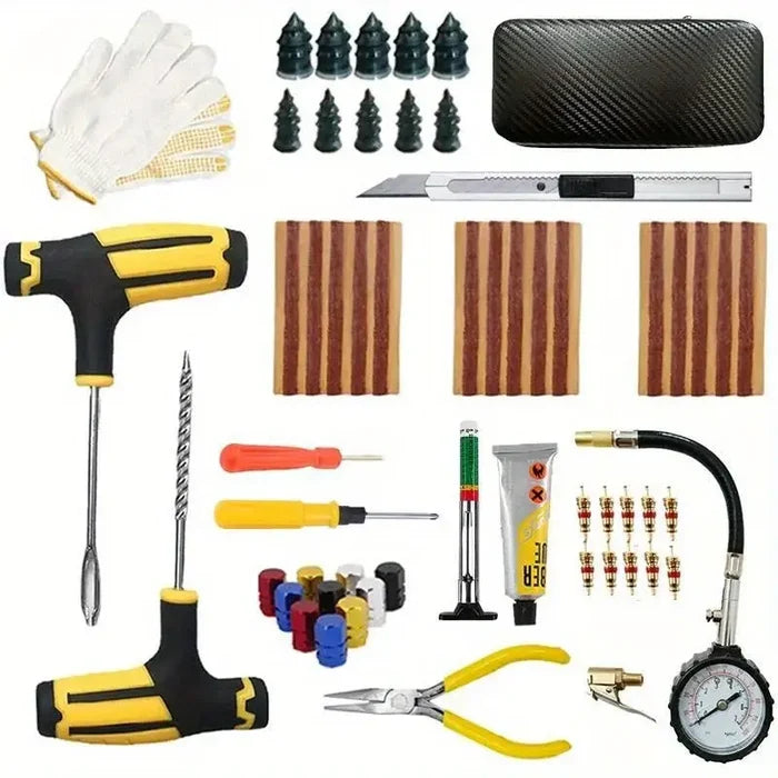 Habicare HBC portable universal tyre emergency repair kit with four tools for quick roadside tyre fixes.