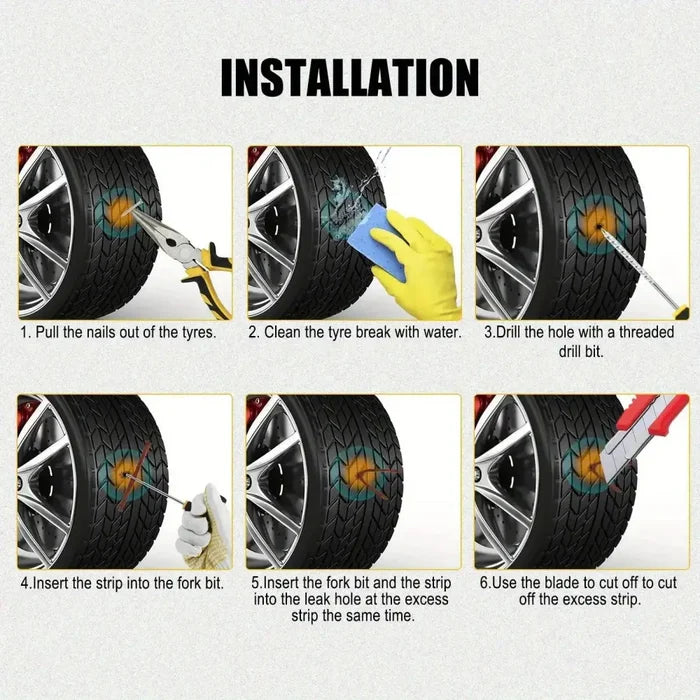 Habicare HBC portable universal tyre emergency repair kit with four tools for quick roadside tyre fixes.
