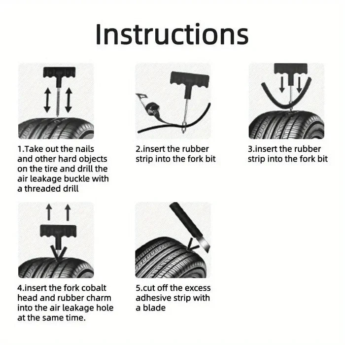 Habicare HBC portable universal tyre emergency repair kit with four tools set for quick roadside tyre fixes.