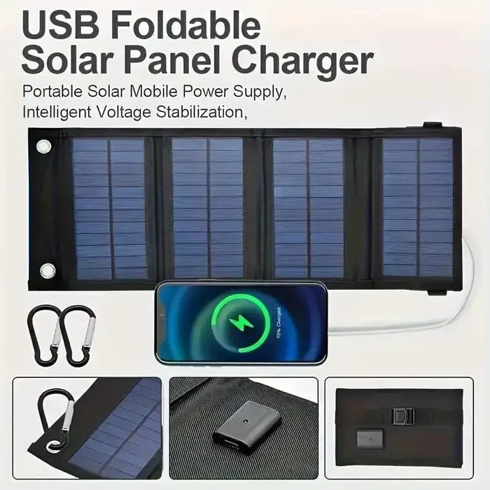 Habicare portable USB foldable solar panel with compact design, ideal for travel and mobile device charging.