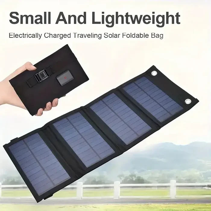 Habicare portable USB foldable solar panel with compact design, ideal for travel and mobile device charging.