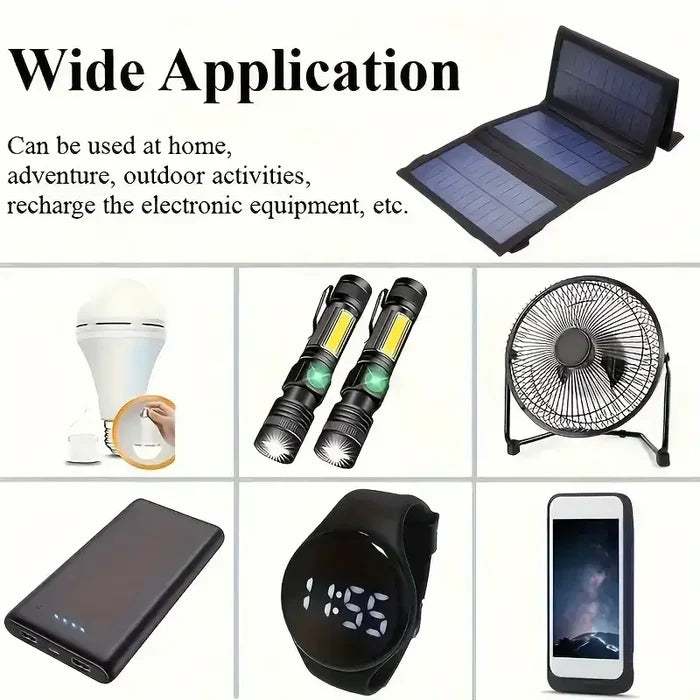 Foldable portable USB solar panel by Habicare with compact design, ideal for travel and charging mobile devices.