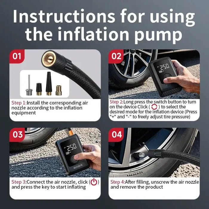 Habicare HBC portable wireless air compressor for tyre inflation, compact device with digital display and air hose for easy use