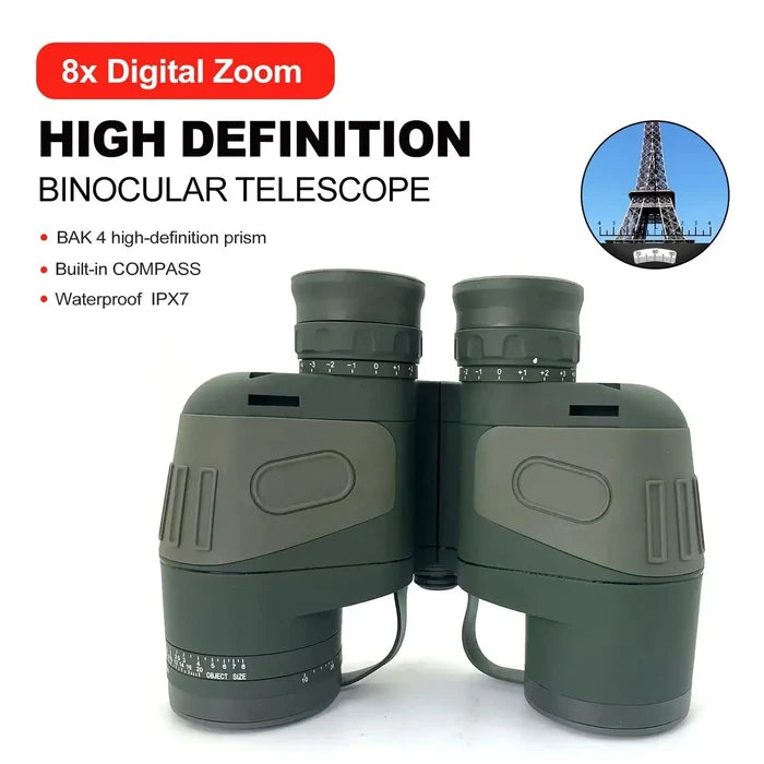 Habicare professional waterproof binoculars with 10x50 magnification, rangefinder, and compass for outdoor viewing.