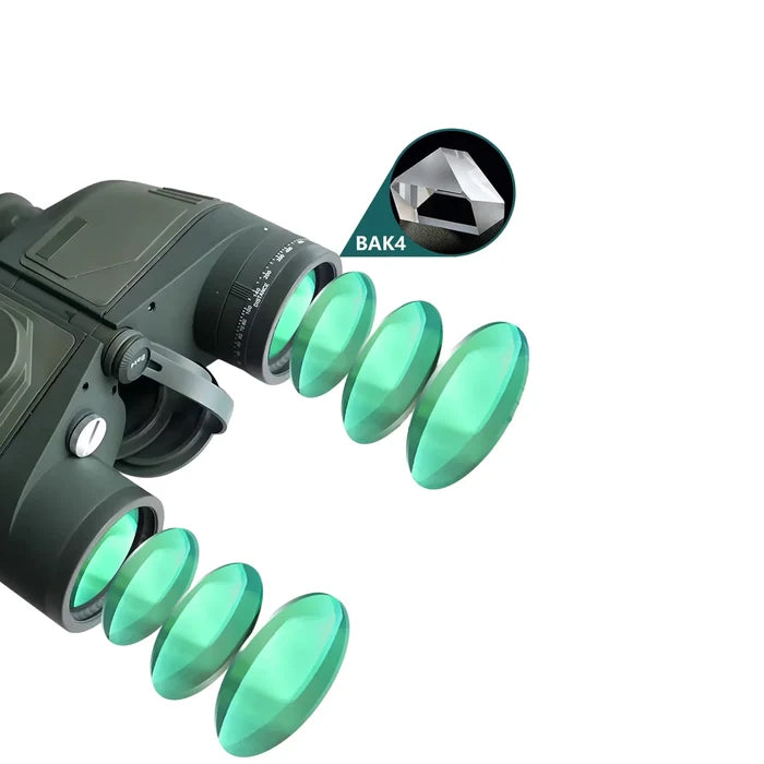 Habicare professional 10x50 waterproof binoculars with rangefinder and compass, showing detailed lens and ergonomic design.