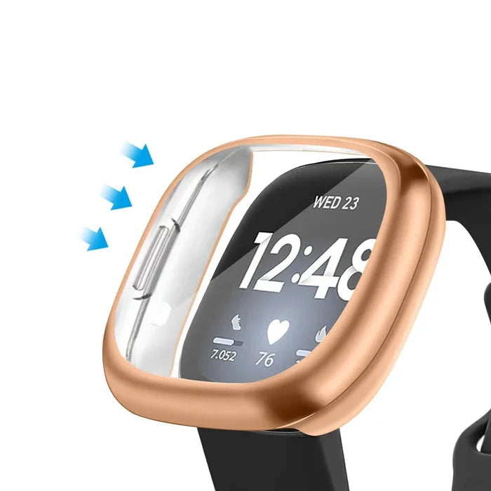 Habicare protective case for Fitbit Sense 2 watch, TWS, available in five colors, showing the colorful silicone cover on the smartwatch.