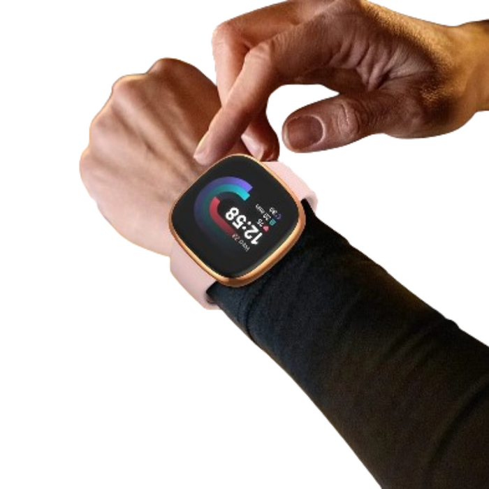 Habicare protective case for Fitbit Versa 4 watch, shown in nine different colors, designed to safeguard and personalize your smartwatch.