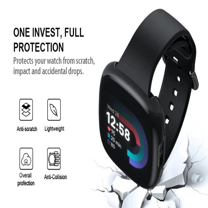 Habicare protective case for Fitbit Versa 4 watch, available in nine colors, showing a sleek, durable TWS-style cover on a smartwatch.